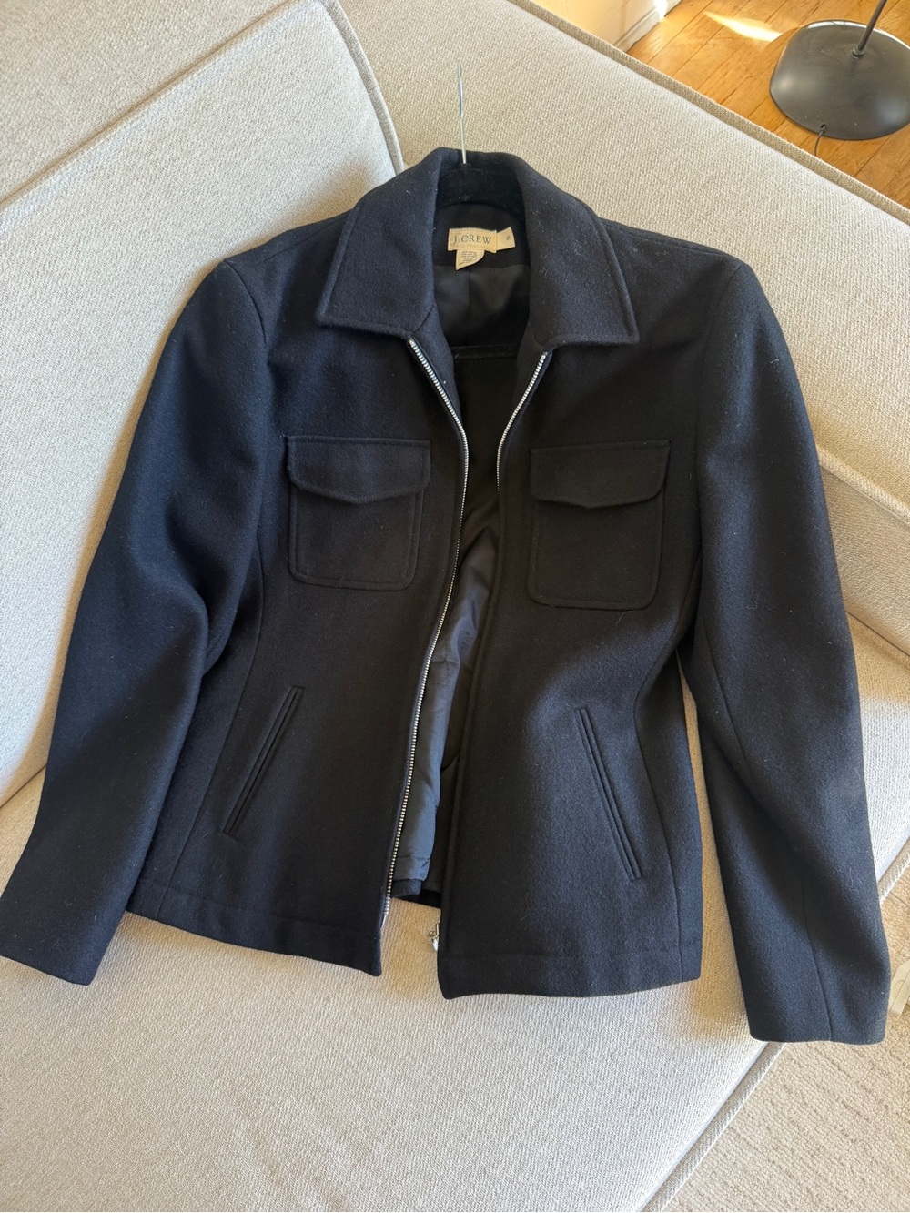 J. Crew Black Wool Zip-Front Pea Coat